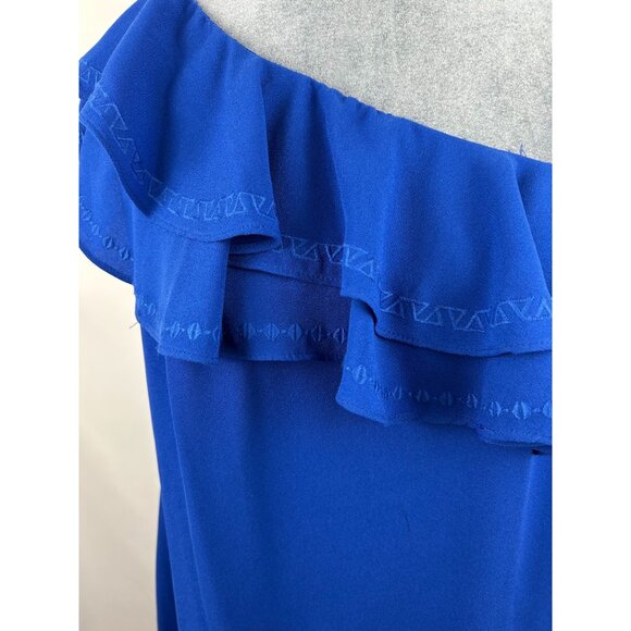 APT. 9 Women's One Shoulder Embroidered Ruffle Dress Blue Lined Royal Sz M NWT - Picture 6 of 14